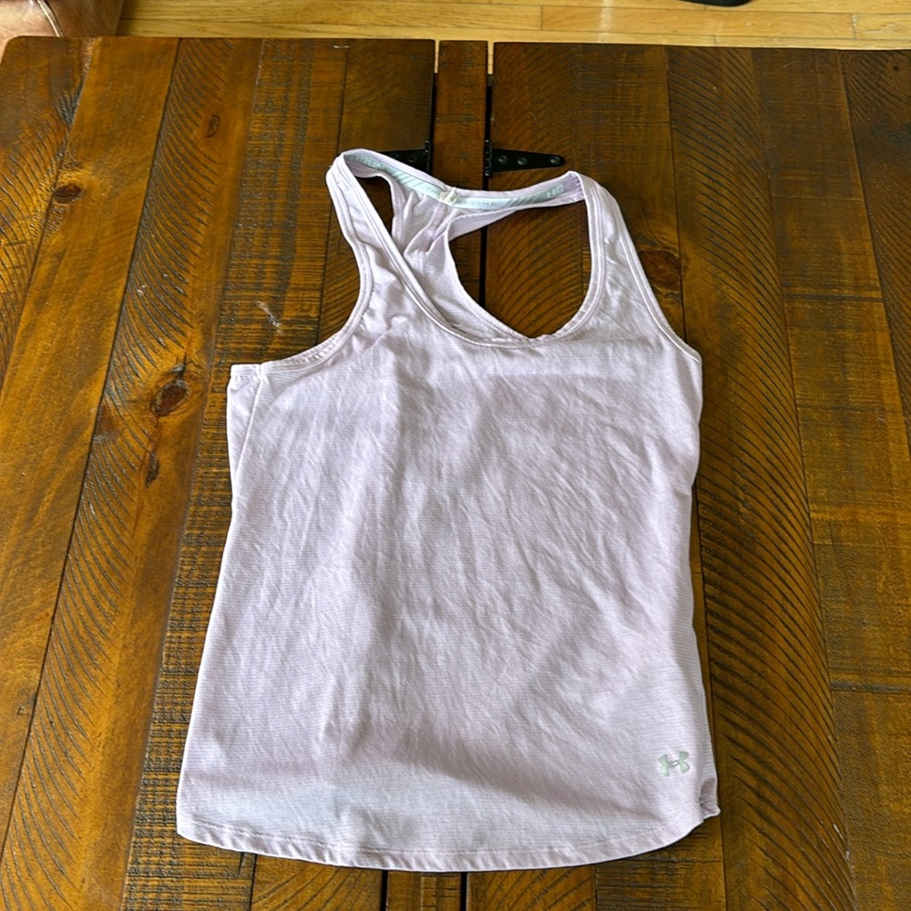 Under Armour light purple small tank top. Good condition. See photos.